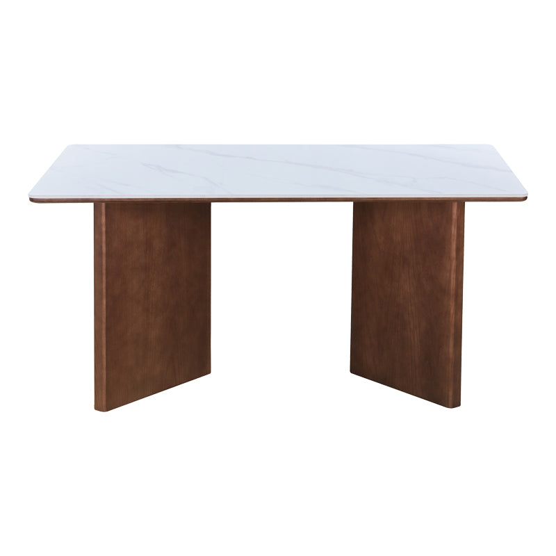 Τραπέζι Versy Sintered Stone-MDF σε Λευκό Μαρμάρου με Καρυδί Βάση 160x90x75