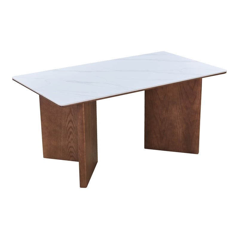 Τραπέζι Versy Sintered Stone-MDF σε Λευκό Μαρμάρου με Καρυδί Βάση 160x90x75
