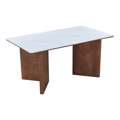 Τραπέζι Versy Sintered Stone-MDF σε Λευκό Μαρμάρου με Καρυδί Βάση 160x90x75