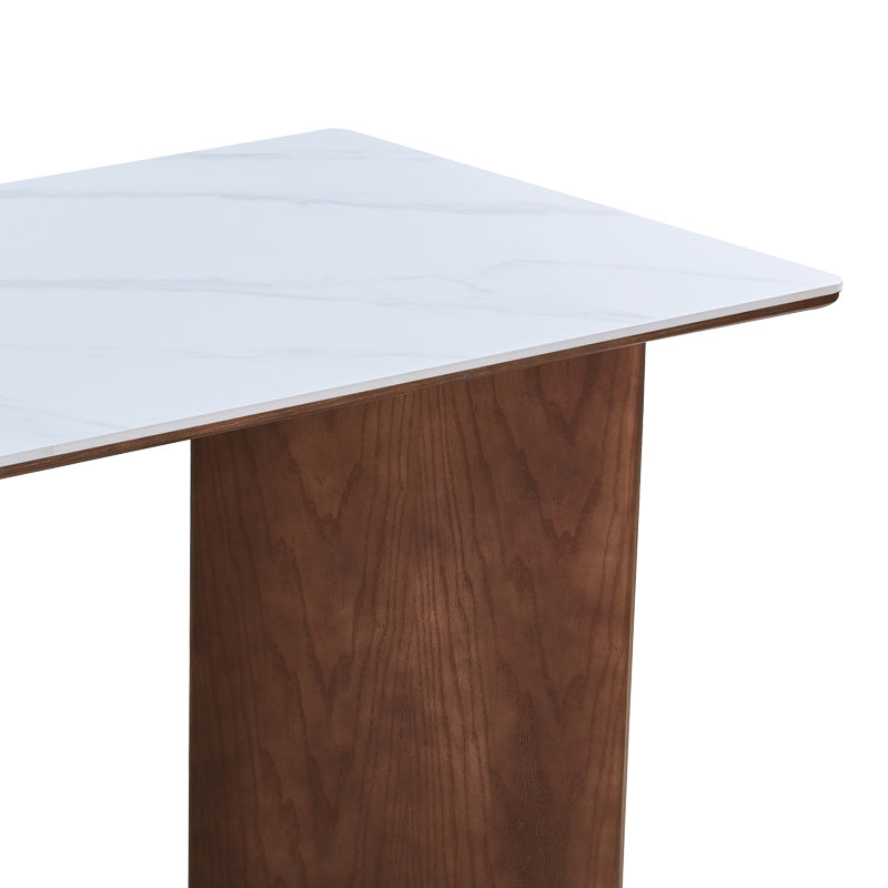 Τραπέζι Versy Sintered Stone-MDF σε Λευκό Μαρμάρου με Καρυδί Βάση 160x90x75