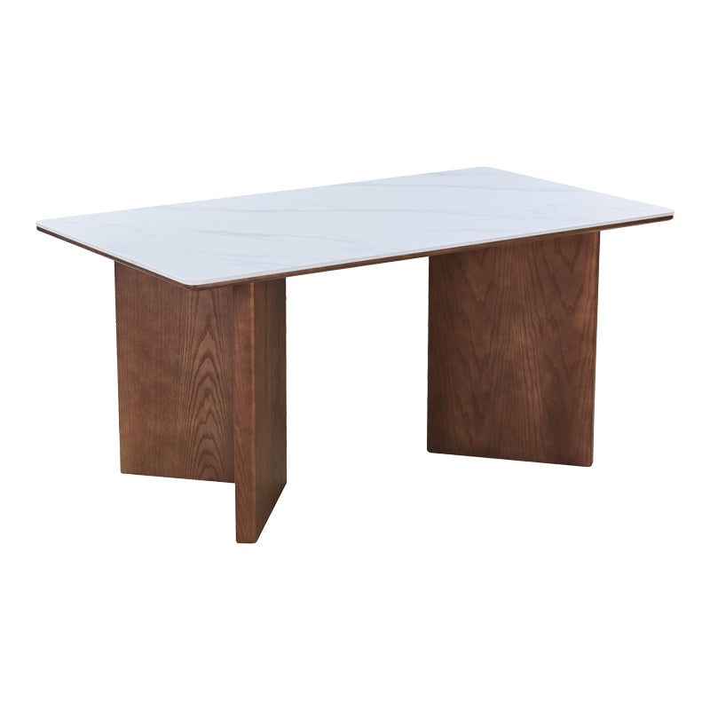 Τραπέζι Versy Sintered Stone-MDF σε Λευκό Μαρμάρου με Καρυδί Βάση 160x90x75