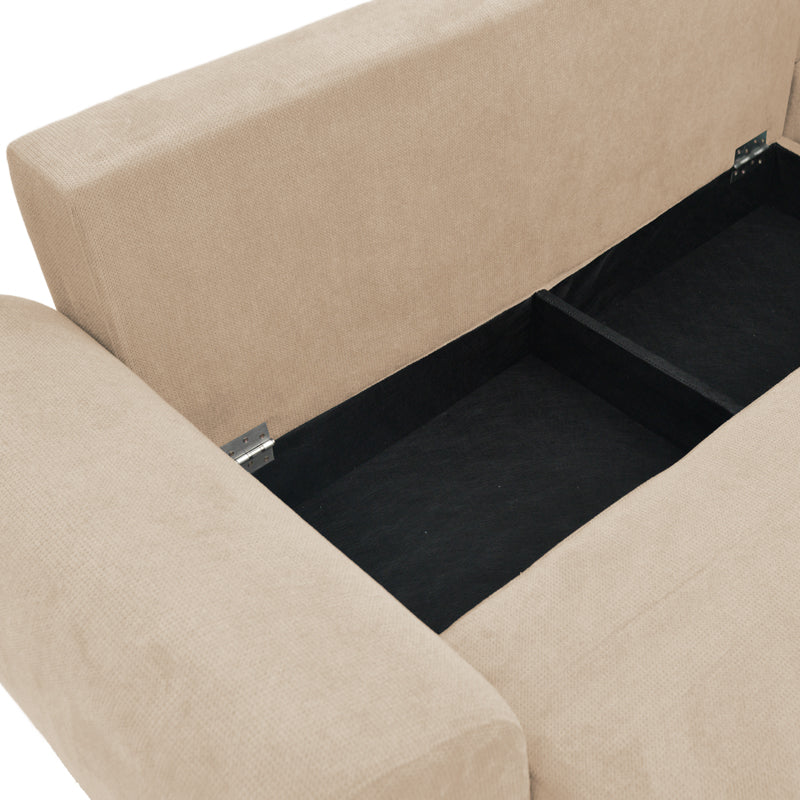 Καναπές Κρεβάτι Τριθέσιος Αναστρέψιμος Settee Ύφασμα με Αποθηκευτικό Χώρο σε Μπεζ Απόχρωση 286x204x93