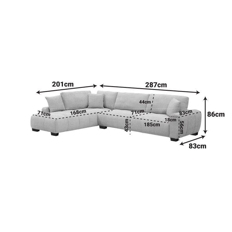 Corner Sofa Vaneto Right Corner Beige Fabric 298x208x85