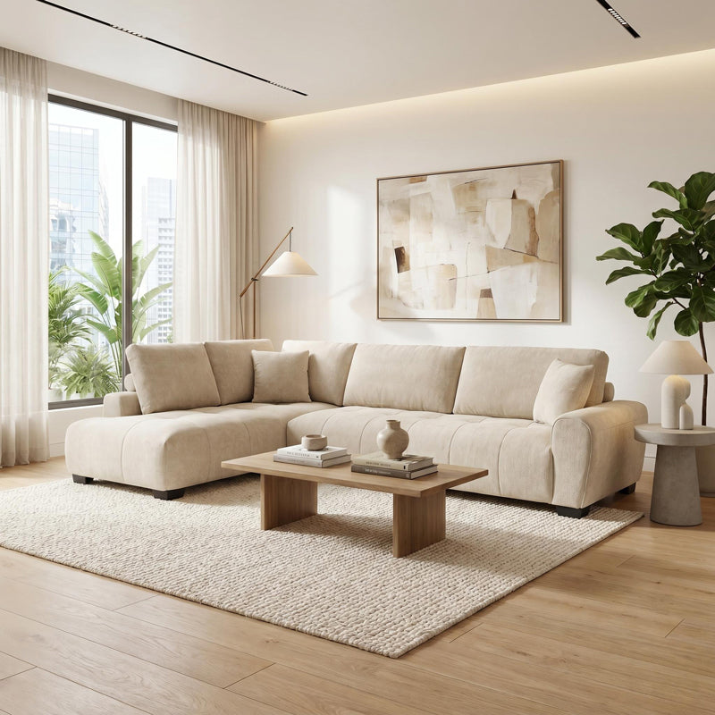Corner Sofa Vaneto Right Corner Beige Fabric 298x208x85