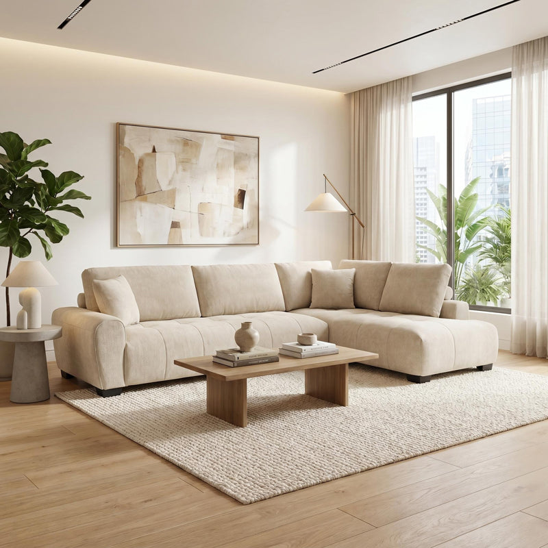 Corner Sofa Vaneto Left Corner Beige Fabric 298x208x85