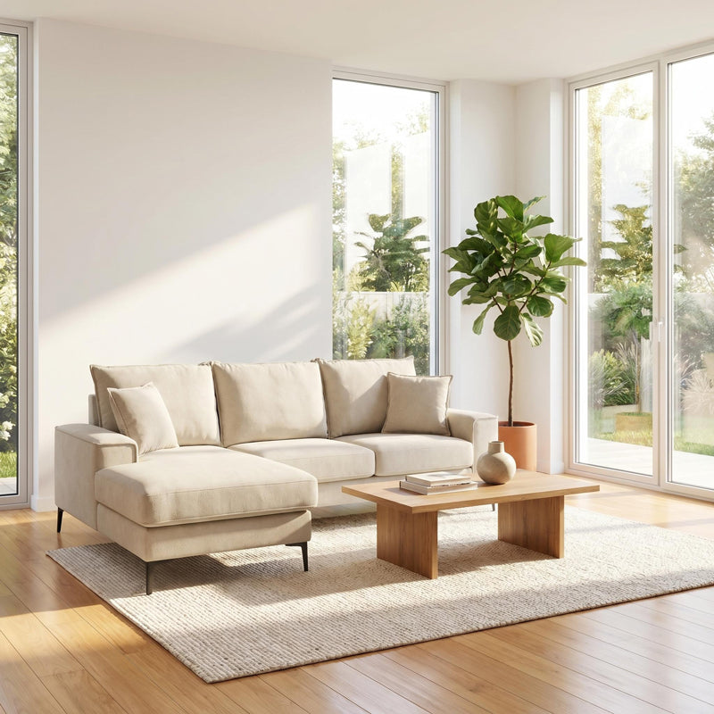 Corner Sofa Ravelma Reversible Beige Fabric 241x168x87