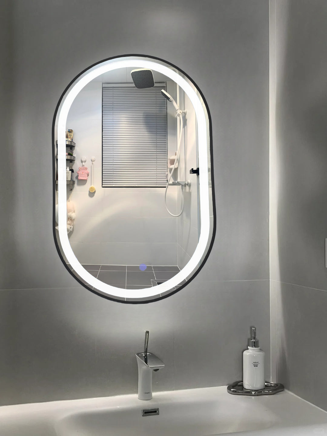 MIC-10 ΚΑΘΡΕΠΤΗΣ ΜΑΥΡΟΣ ΟΒΑΛ LED ΦΩΤΙΣΜΟΣ TOUCH 55x90εκ