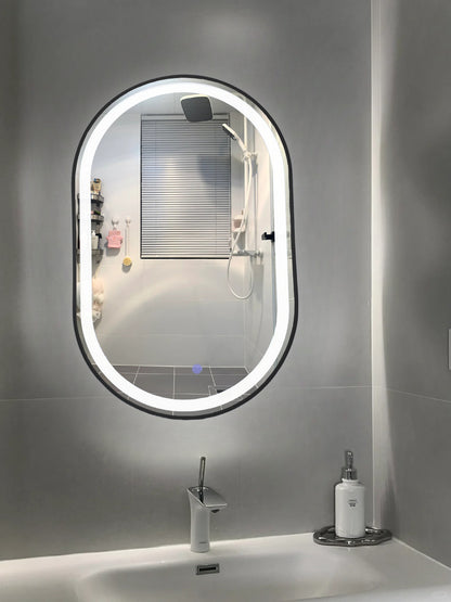 MIC-10 ΚΑΘΡΕΠΤΗΣ ΜΑΥΡΟΣ ΟΒΑΛ LED ΦΩΤΙΣΜΟΣ TOUCH 55x90εκ