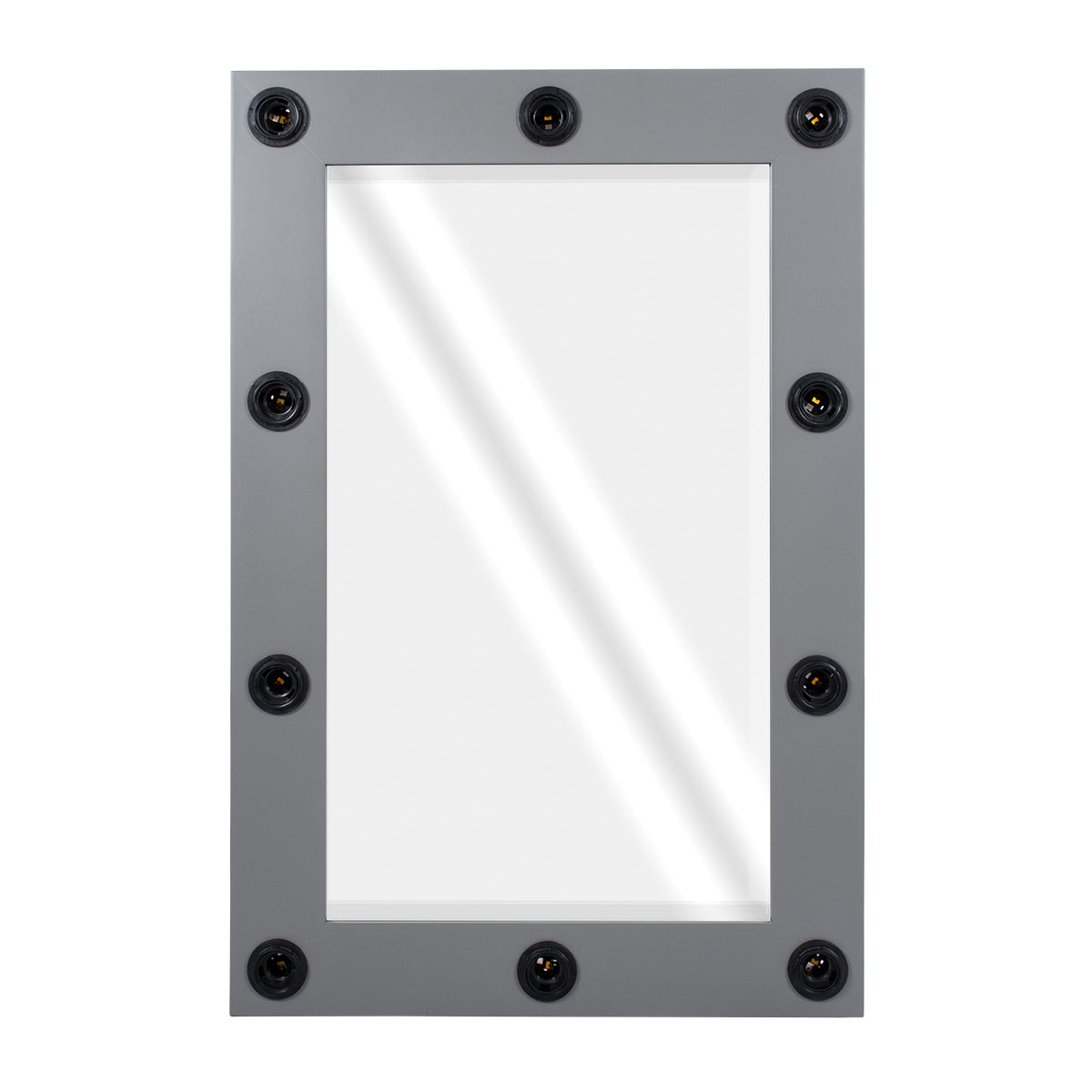 MAKEUP MIRROR-60x90-6 Μοντέρνος Καθρέπτης Μακιγιάζ με Πλαίσιο Φυσικού Ξύλου με Διακόπτη On/Off 10 x E27 AC220-240V - Μ60 x Π7 x Υ90cm - Γκρι Ανθρακί