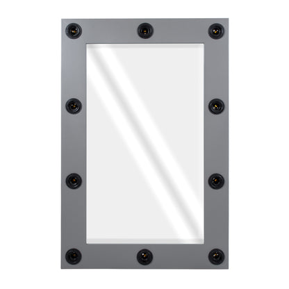 MAKEUP MIRROR-60x90-6 Μοντέρνος Καθρέπτης Μακιγιάζ με Πλαίσιο Φυσικού Ξύλου με Διακόπτη On/Off 10 x E27 AC220-240V - Μ60 x Π7 x Υ90cm - Γκρι Ανθρακί