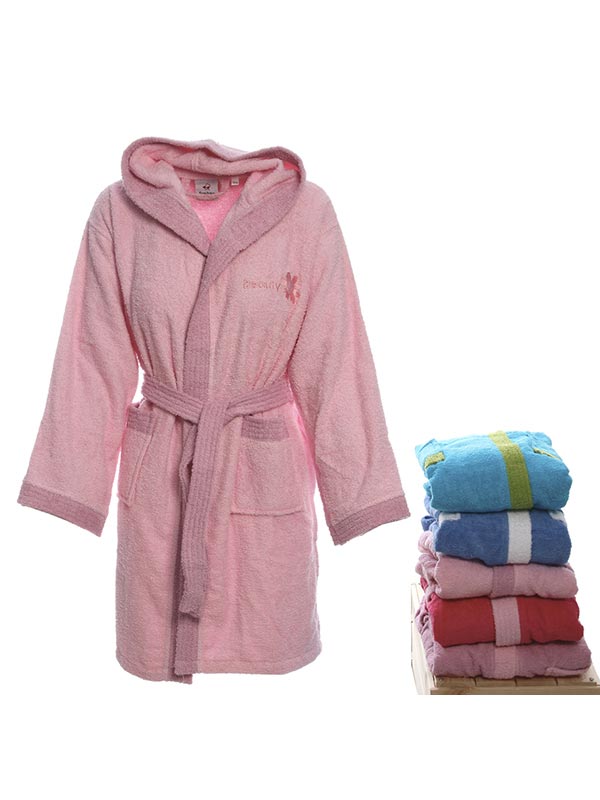 Μπουρνούζι Παιδικό με Κουκούλα Pink Ηλικία 12-14