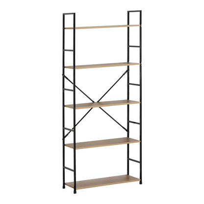 Βιβλιοθήκη Manlo Oak με Μαύρο Μέταλλο 58.6x23.5x144
