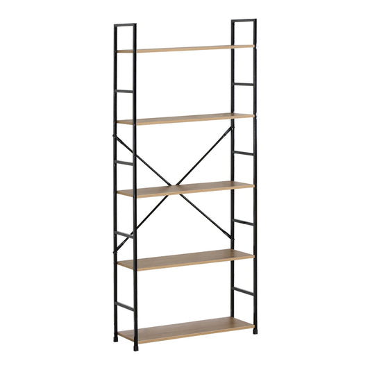 Βιβλιοθήκη Manlo Oak με Μαύρο Μέταλλο 58.6x23.5x144