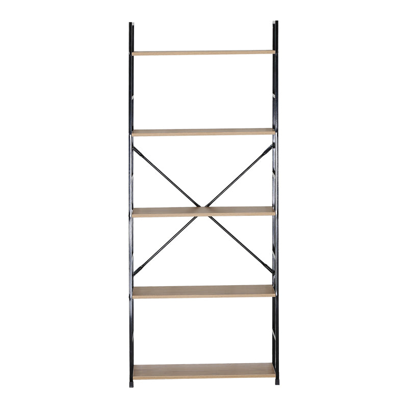 Βιβλιοθήκη Manlo Oak με Μαύρο Μέταλλο 58.6x23.5x144