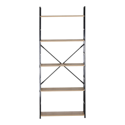 Βιβλιοθήκη Manlo Oak με Μαύρο Μέταλλο 58.6x23.5x144