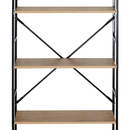 Βιβλιοθήκη Manlo Oak με Μαύρο Μέταλλο 58.6x23.5x144