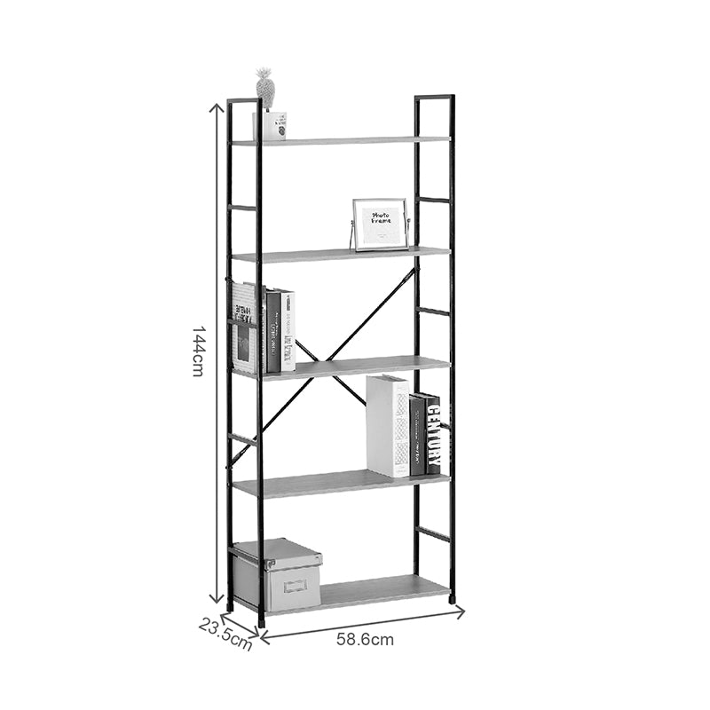 Βιβλιοθήκη Manlo Oak με Μαύρο Μέταλλο 58.6x23.5x144