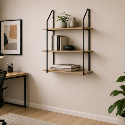 Ραφιέρα Τοίχου Fema Oak με Μαύρο Μέταλλο 60x20x80
