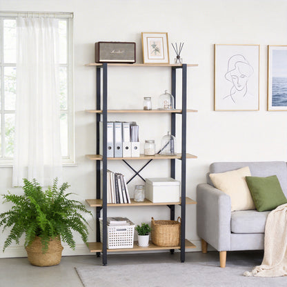 Βιβλιοθήκη Nebranzo Oak με Μαύρο Μέταλλο 80x34x155.3