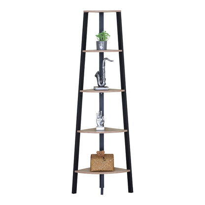 Γωνιακή Βιβλιοθήκη Arvia Oak με Μαύρο Μέταλλο 53.4x37.8x160.3