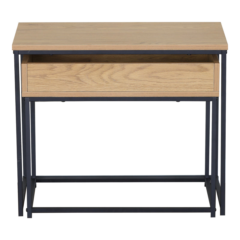 Cofelda Side Table Set of 2 Oak with Black Metal