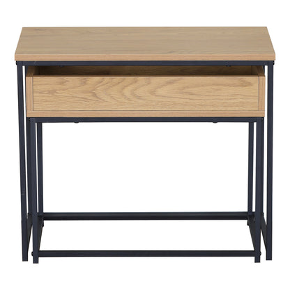 Cofelda Side Table Set of 2 Oak with Black Metal