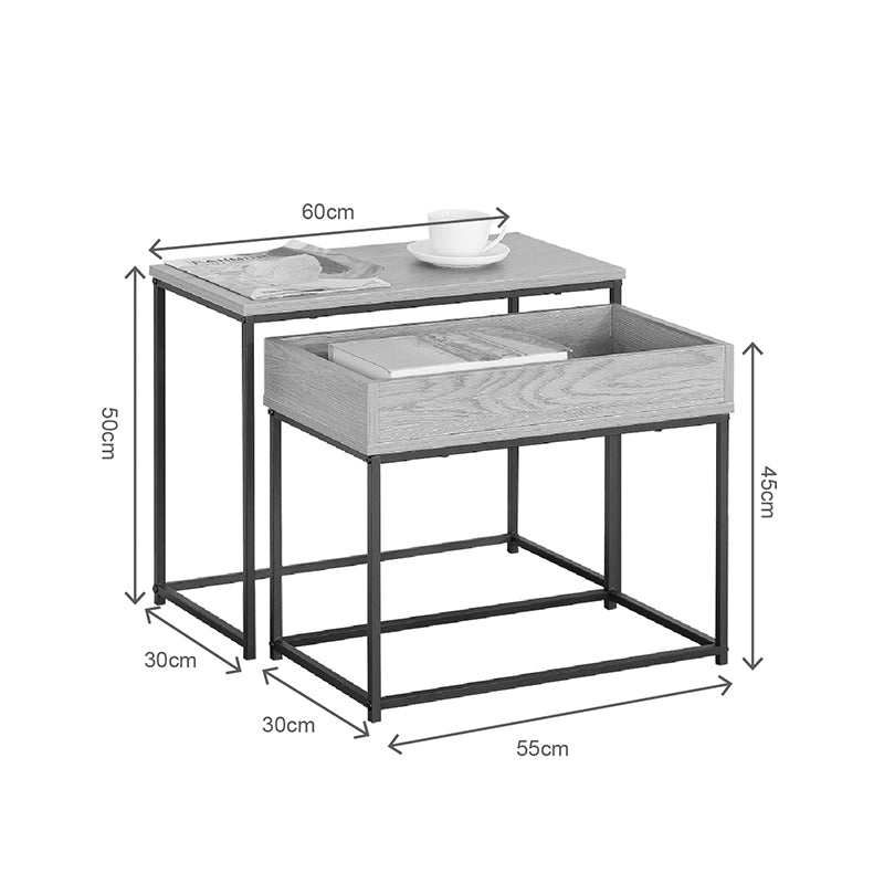 Cofelda Side Table Set of 2 Oak with Black Metal
