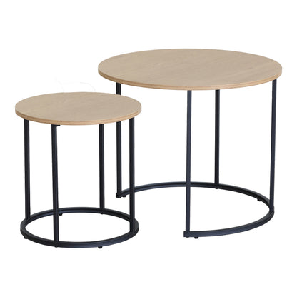 Pelanda Living Room Tables Set of 2 Oak with Black Metal