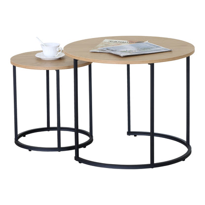 Pelanda Living Room Tables Set of 2 Oak with Black Metal