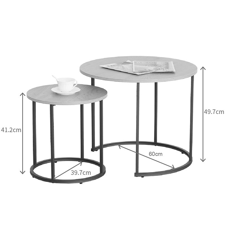Pelanda Living Room Tables Set of 2 Oak with Black Metal