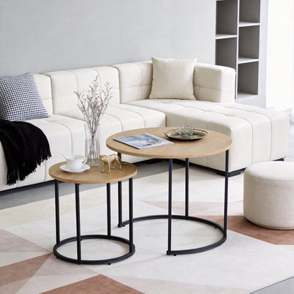 Pelanda Living Room Tables Set of 2 Oak with Black Metal