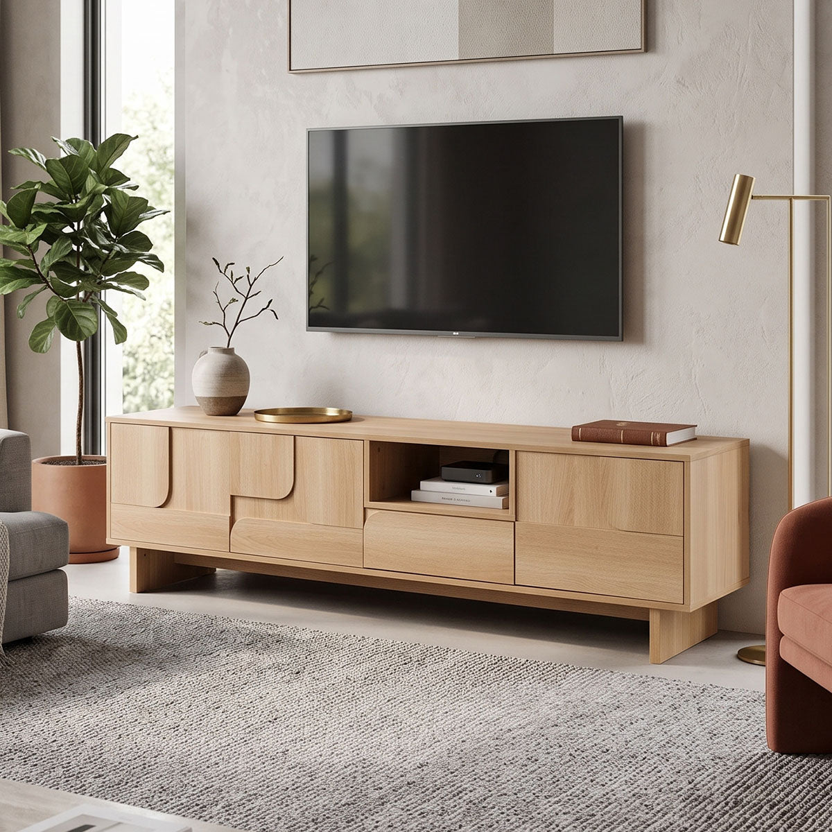 TV Stand Jenfia MDF in Natural Color 180x39x45.5