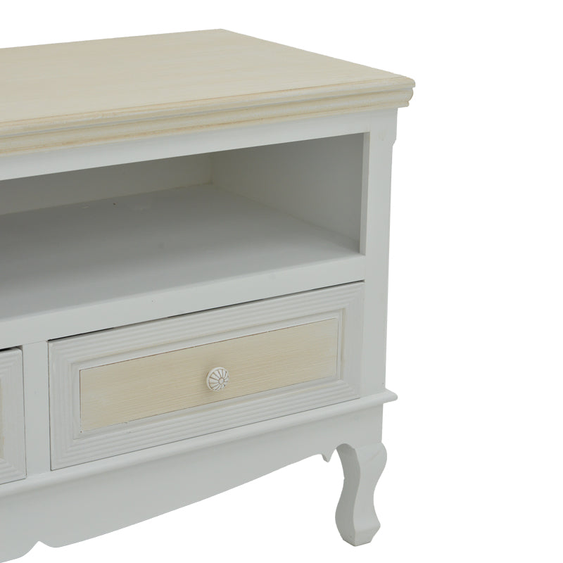 Έπιπλο Τηλεόρασης Joliene MDF σε Λευκή Αντικέ-Φυσική Απόχρωση 100x42x61