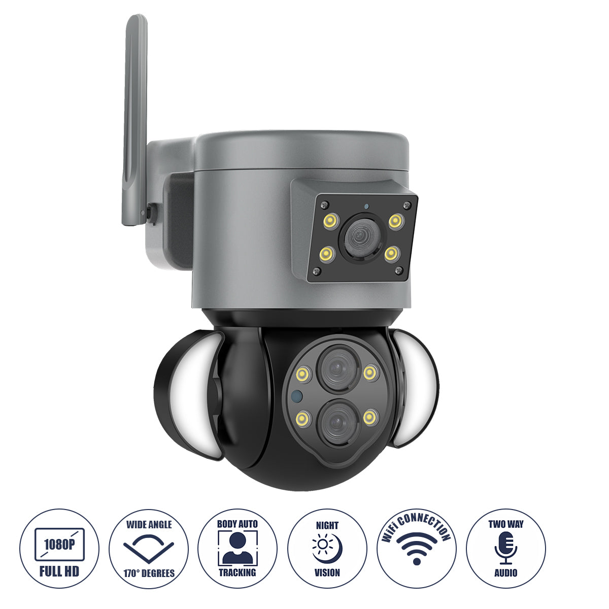 86077 Επιτοίχια Κάμερα Πρίζας WiFi HD 1080P 350° Διπλή Κατέυθυνση Ομιλίας & Ανιχνευτή Κίνησης - Απομακρυσμένος Έλεγχος - Αδιάβροχη IP65 - Γρι Μαύρο - Μ15 x Π14.5 x Y15cm