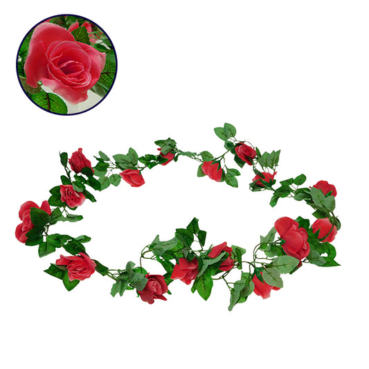  09008 Τεχνητό Κρεμαστό Φυτό Διακοσμητική Γιρλάντα Μήκους 2 Μέτρων Με 16 X Μεγάλα Τριαντάφυλλα Φούξια