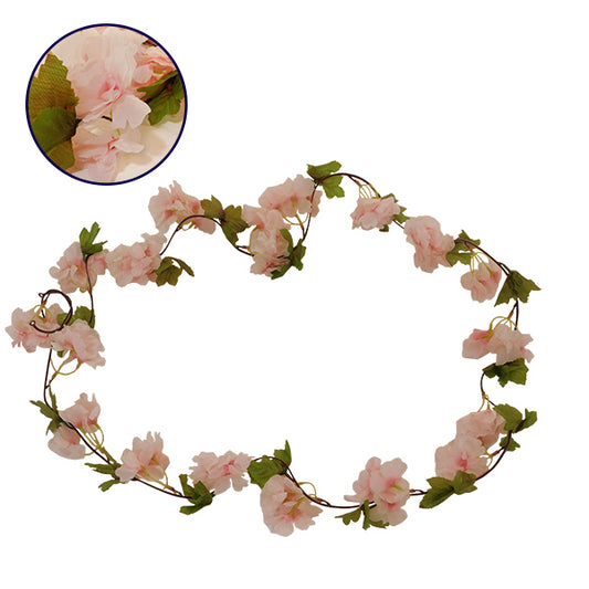  09020 Τεχνητό Κρεμαστό Φυτό Διακοσμητική Γιρλάντα Μήκους 2.2 Μέτρων Με 18 X Άνθη Κερασιάς Ροζ
