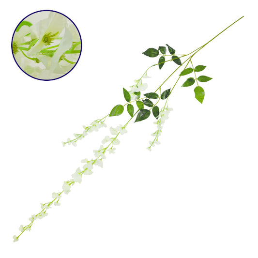  09032 Τεχνητό Κρεμαστό Διακοσμητικό Φυτό Μήκους 1.1 Μέτρων Με 3 X Κλαδιά Βιστέρια Λευκή