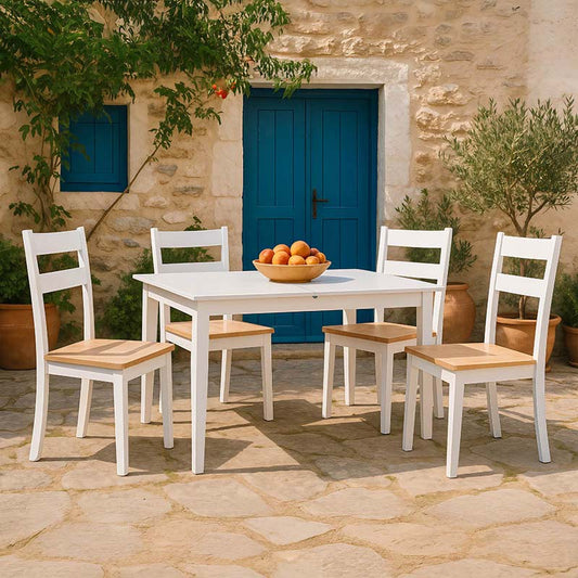 Τραπεζαρία Επεκτεινόμενη Mabor-York Σετ 5 Τεμ Ξύλο σε Λευκή Απόχρωση 120-150x80x73,8