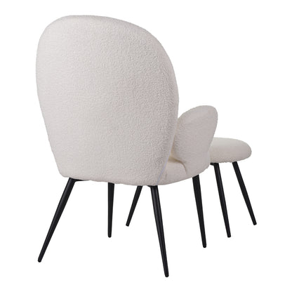 Πολυθρόνα με Υποπόδιο Qarar Μπουκλέ Ύφασμα σε Λευκή Απόχρωση με Μαύρα Μεταλλικά Πόδια 67.5x67.5x106