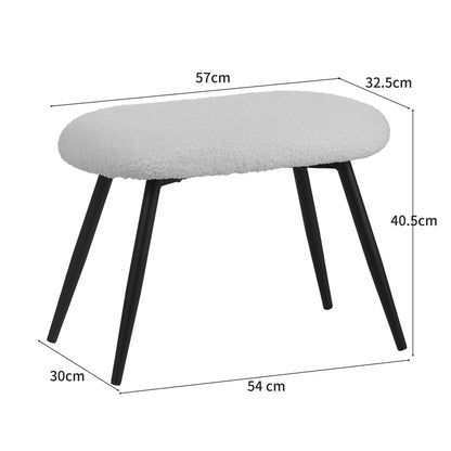 Πολυθρόνα με Υποπόδιο Qarar Μπουκλέ Ύφασμα σε Λευκή Απόχρωση με Μαύρα Μεταλλικά Πόδια 67.5x67.5x106