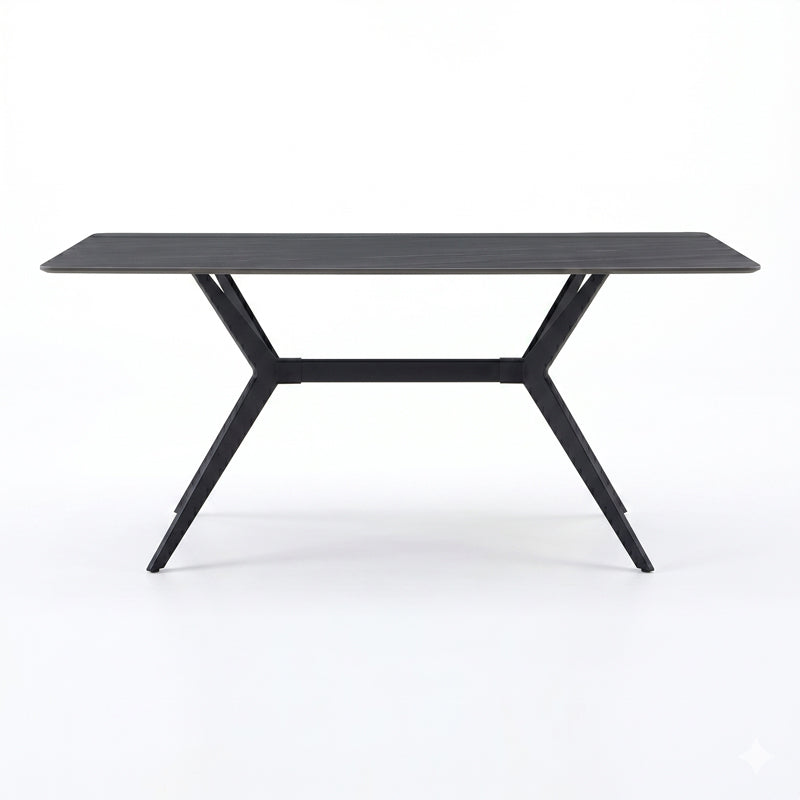 Table Olivet MDF-Sandstone Marble Look-Black Metal Leg 180x90x76