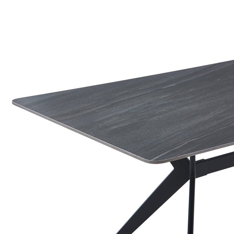 Table Olivet MDF-Sandstone Marble Look-Black Metal Leg 180x90x76