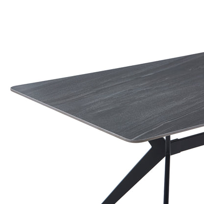 Table Olivet MDF-Sandstone Marble Look-Black Metal Leg 180x90x76