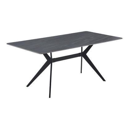 Table Olivet MDF-Sandstone Marble Look-Black Metal Leg 180x90x76