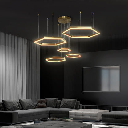 LEXAGON KLV-101-0180 Κρεμαστό Φωτιστικό Οροφής LED 120W 12000lm 200° AC 220-240V IP20 Ρυθμιζόμενο Λευκό CCT με Χειριστήριο από 2700K έως 6000K Dimmable - Lumileds SMD Chip - Χρυσό Πλατίνα - Μ110 x Π90 x Υ110