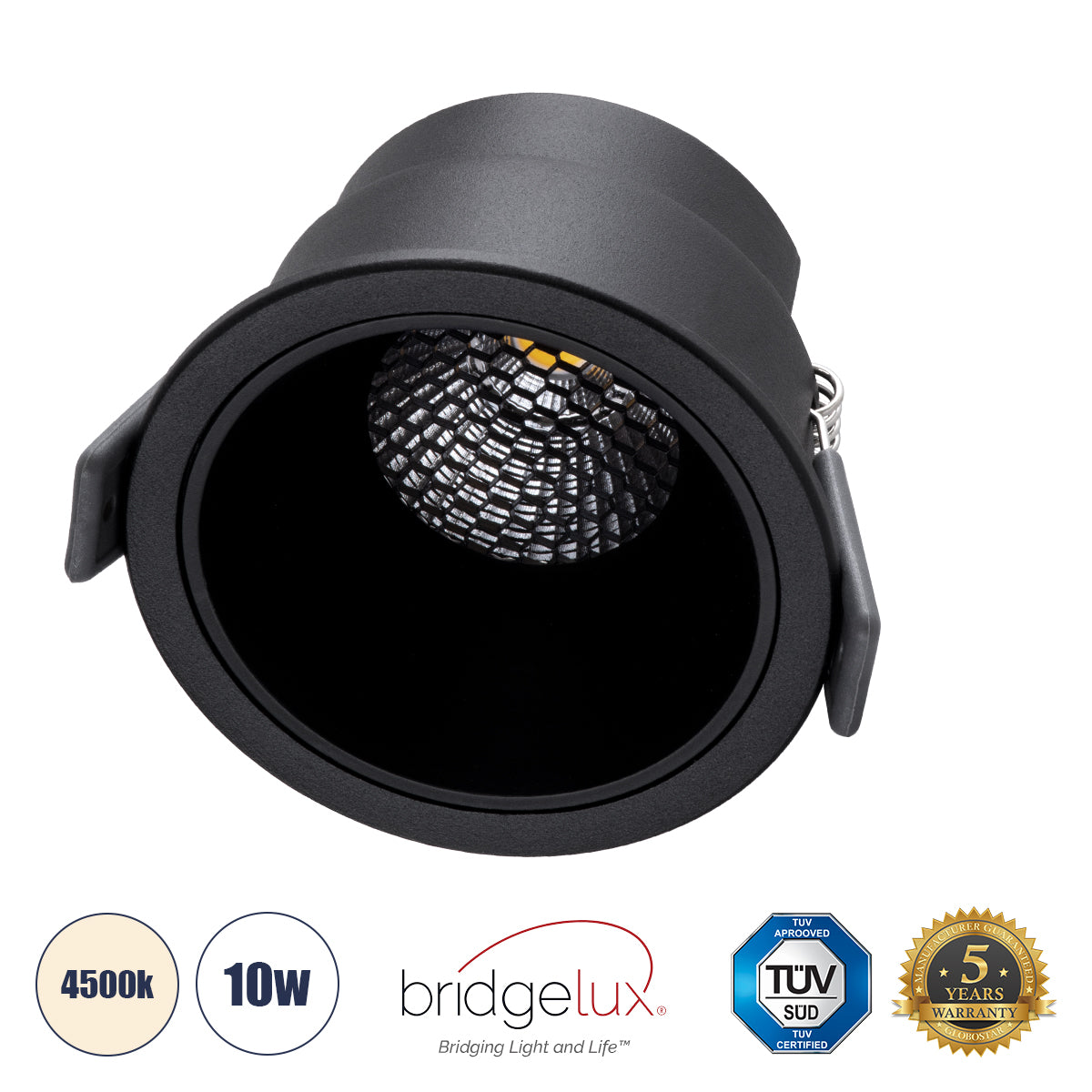 PLUTO-M 60256 Χωνευτό LED Spot Downlight TrimLess Φ8.4cm 10W 1300lm 38° AC 220-240V IP20 Φ8.4 x Υ5.9cm - Στρόγγυλο - Μαύρο & Anti-Glare HoneyComb - Φυσικό Λευκό 4500K - Bridgelux COB