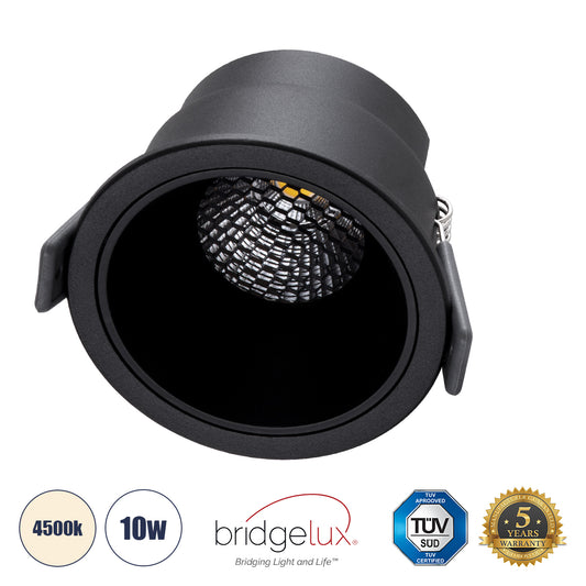 PLUTO-M 60256 Χωνευτό LED Spot Downlight TrimLess Φ8.4cm 10W 1300lm 38° AC 220-240V IP20 Φ8.4 x Υ5.9cm - Στρόγγυλο - Μαύρο & Anti-Glare HoneyComb - Φυσικό Λευκό 4500K - Bridgelux COB