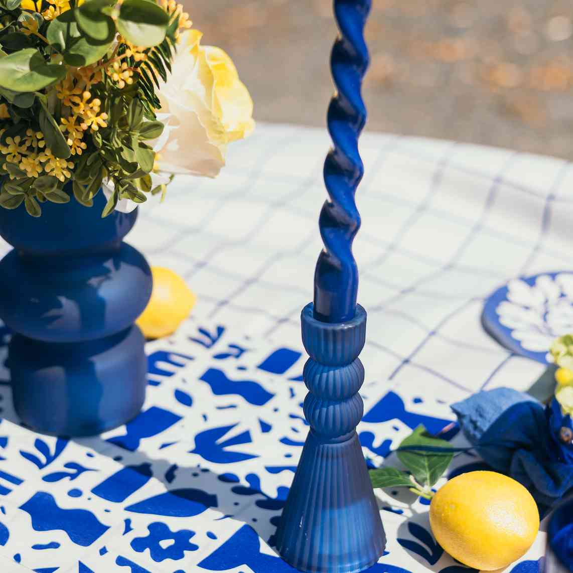 Noah Blue Glass Candlestick D7x15