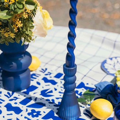 Noah Blue Glass Candlestick D7x15