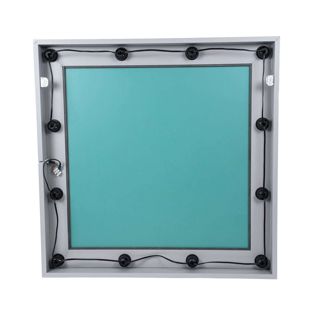 MAKEUP MIRROR-80x80-3 Μοντέρνος Καθρέπτης Μακιγιάζ με Πλαίσιο Φυσικού Ξύλου με Διακόπτη On/Off 12 x E27 AC220-240V - Μ80 x Π7 x Υ80cm - Γκρι Τσιμέντου